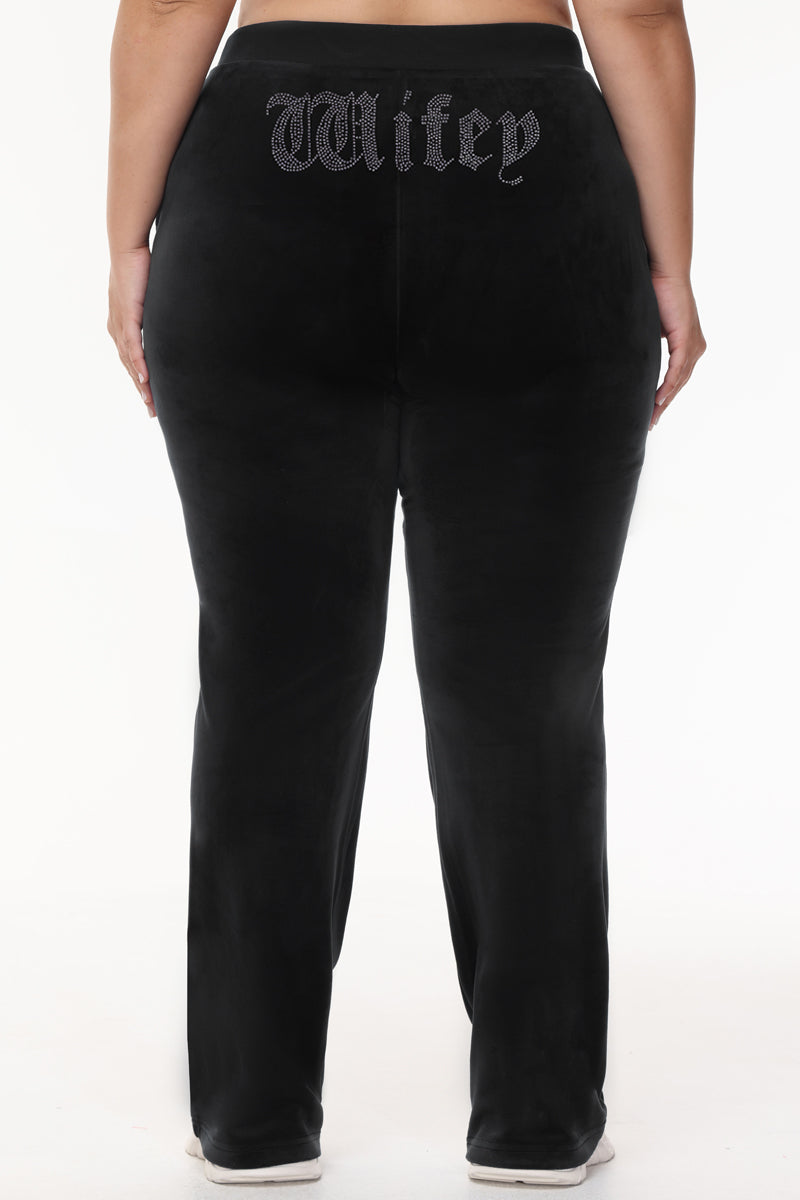 Wifey Customizable Big Bling Velour Track Pants