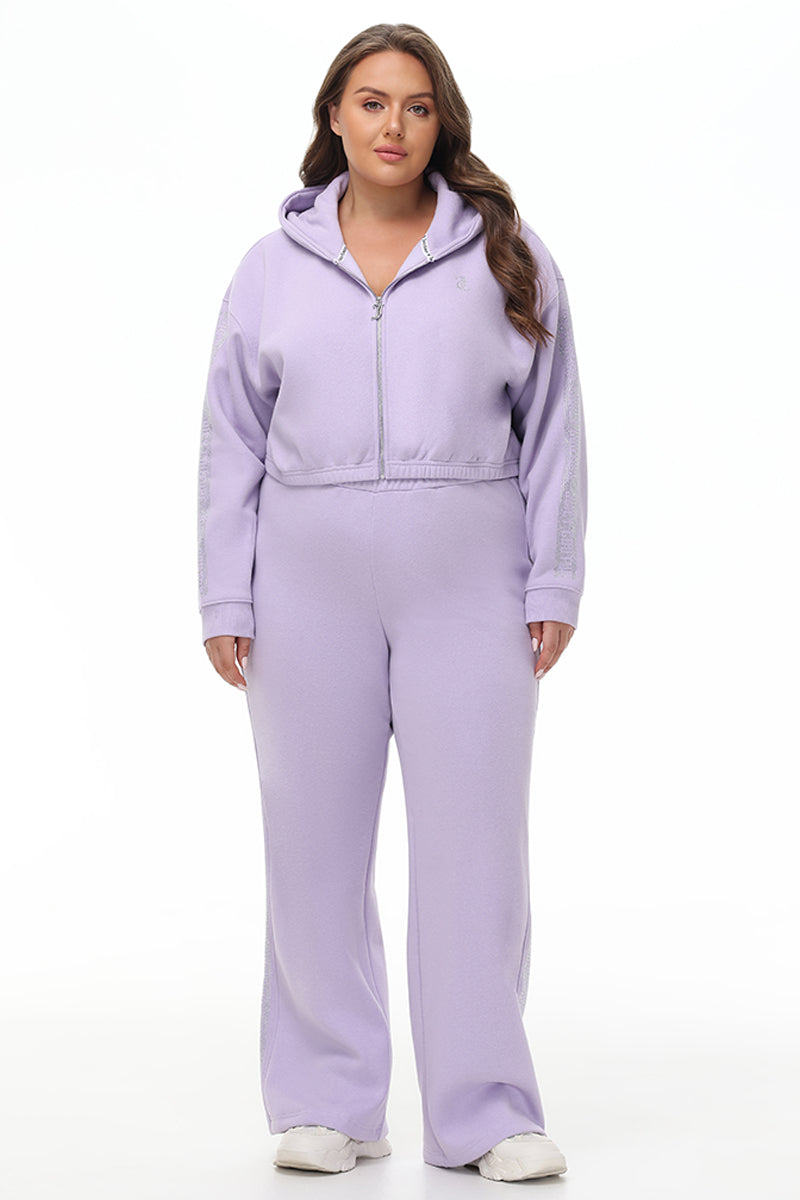 Plus-Size Cropped Fleece Hoodie With Side Bling